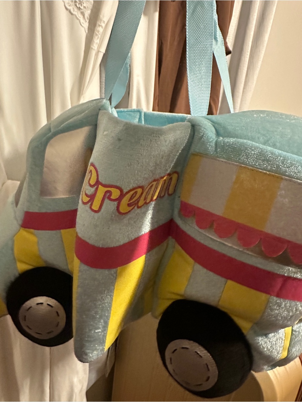 Kids Plush Ice Cream Truck Tote Bag - Light Blue, Pink & Yellow